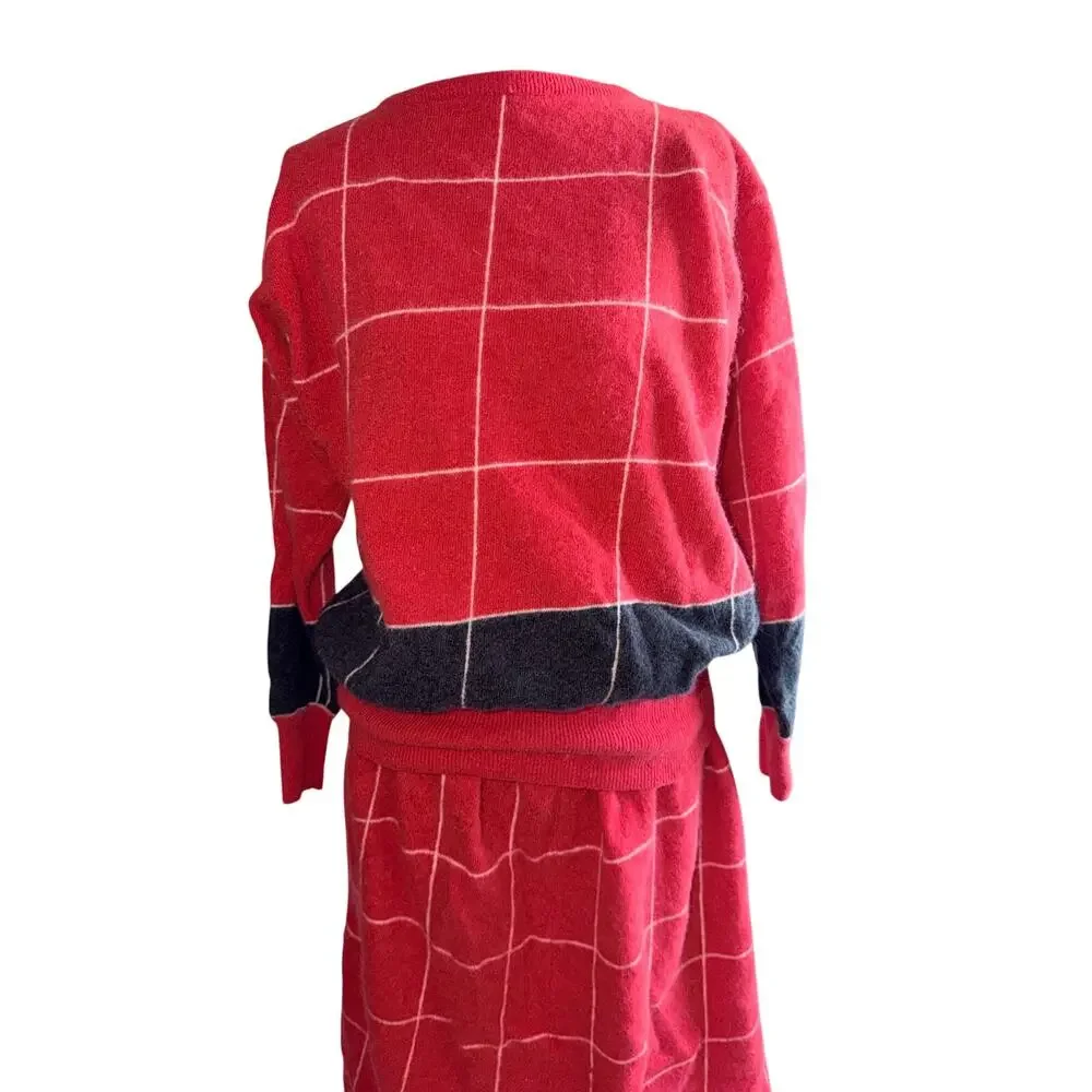 Vintage 80s Liz Claiborne red sweater skirt set Lambswool angora rabbit hair S